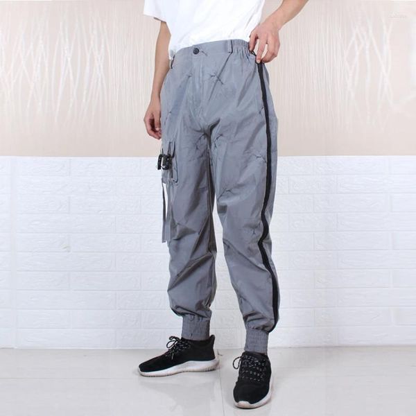 Männer Hosen Reflektierende Sweatpant Männer Street Hip Hop Seite Zipper Casual Mode Band Fracht Harajuku Jogger Herren Hosen