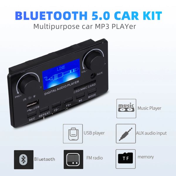 Усилители DC 12V MP3 -плееры для Decorder Board Support FM USB -запись Bluetooth 5.0 WMA WAV Flac Ape MP3 Цифровой аудиоплеер Car