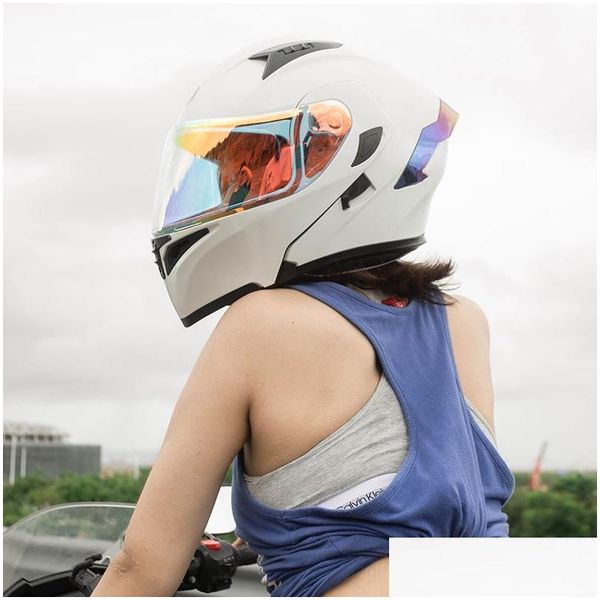 Caschi moto Casco da uomo Fl-Erage Dual-Lens Scooter Open-Face per tutte le stagioni e può essere dotato di Bluetooth Fl-Face Drop Dhmfw