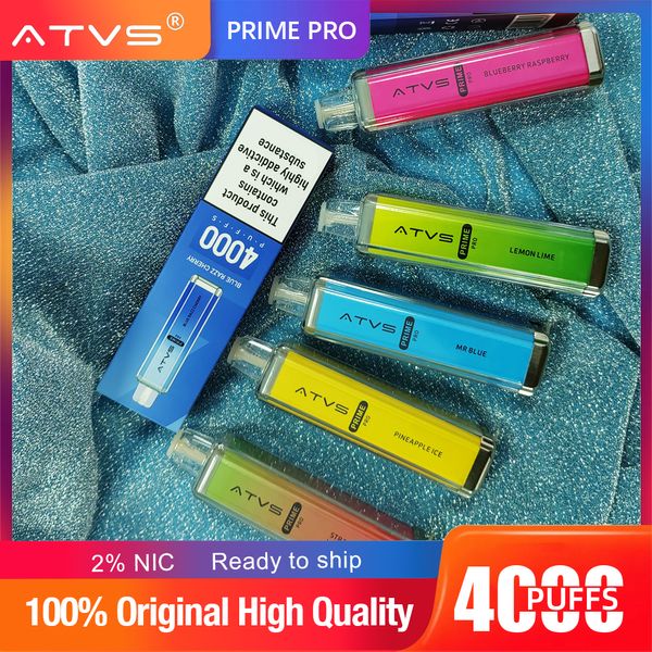 Оригинальная электронная сигарета ATVS 4K 12K 18K Puffs, одноразовая электронная сигарета Vape1500 мАч, неперезаряжаемая батарея, перезаправляемая тележка, Puff Crystal Vape, 2% сетчатая катушка