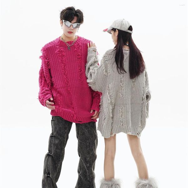 Мужские свитера в стиле хип-хоп, потертый свитер для женщин осенью и зимой, китайский шикарный свободный ленивый мужской рваный трикотаж