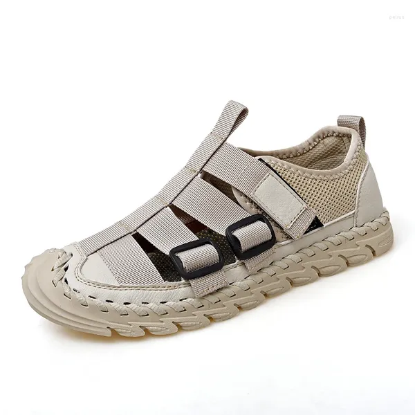 Sandali Estate Spiaggia Casual Outdoor Traspirante Uomo Gladiatore Sandalo Scarpe in rete 2024 Cucito a mano da uomo confortevole