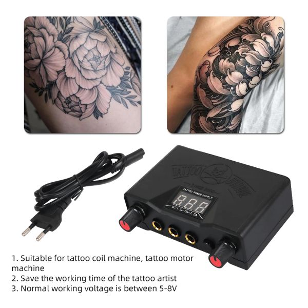 Vestidos tatuagem fonte de alimentação lcd digital modo duplo crânio com cabo forro sombreamento nebuloso para rotativo hine tatuagem acessórios arte corporal