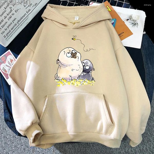 Kadın Hoodies Pug Köpek Ter Mavisi Kadınlar/Erkekler Kawaii Sweatshirt Karikatür Baskı Köpekleri Grafik Hoodie Sıradan Çiftler Giysileri 2024 Estetik Üstler