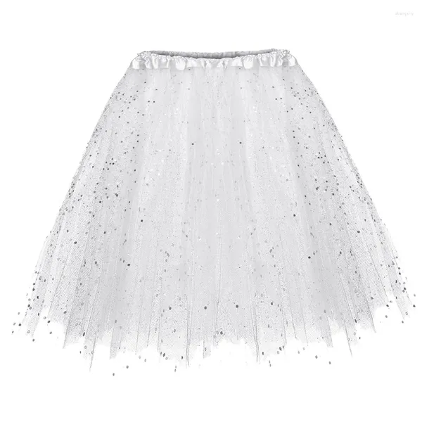 Röcke Shinny Pailletten Petticoat A-Linie Damen Unterrock Mehrschichtig Kurzes Tutu Puffy Crinoline Prom Vintage Blumenkleid Weiblich