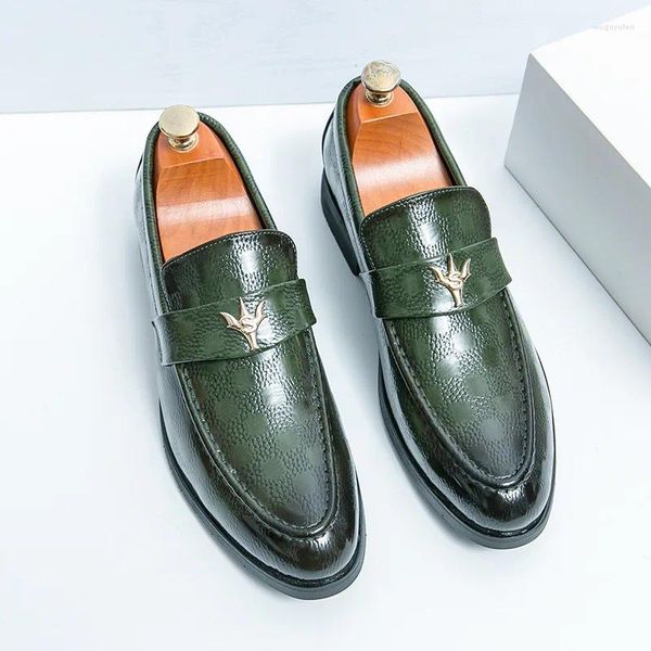 Business- und Büroschuhe für Herren, trendige grüne Slip-On-Schuhe aus bequemem Leder für Herren, formelle, elegante Herren-Loafer