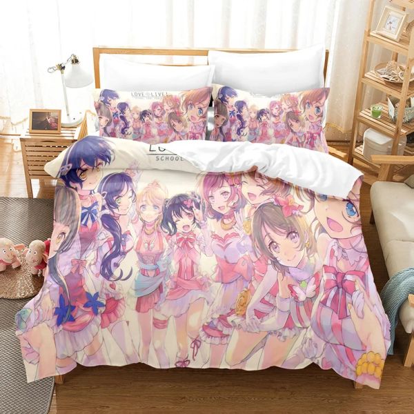 Imposta Live Anime Love!Set di biancheria da letto del festival della scuola set di ragazzi ragazze gemelli doppi copripiumino cover letto letto per bambini tende per adulti