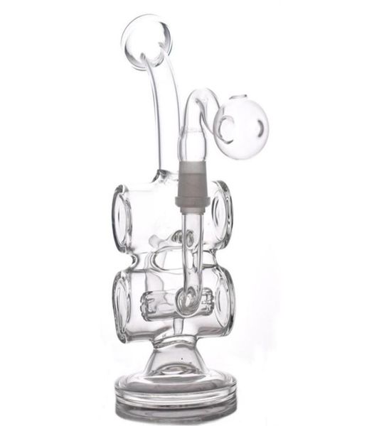 8 polegadas Mini Dab Rigs Glass Oil Rigs Recycler Bong Double Barrel Percolator Fumar Tubulação de água com 14mm Joint Glass Oil Burner Pi1611743