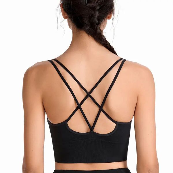 Moda sem anel de aço esportes roupa interior cruz alças de ombro mulheres seios à prova de choque ciclismo yoga fitness reunir sutiã b53 240223