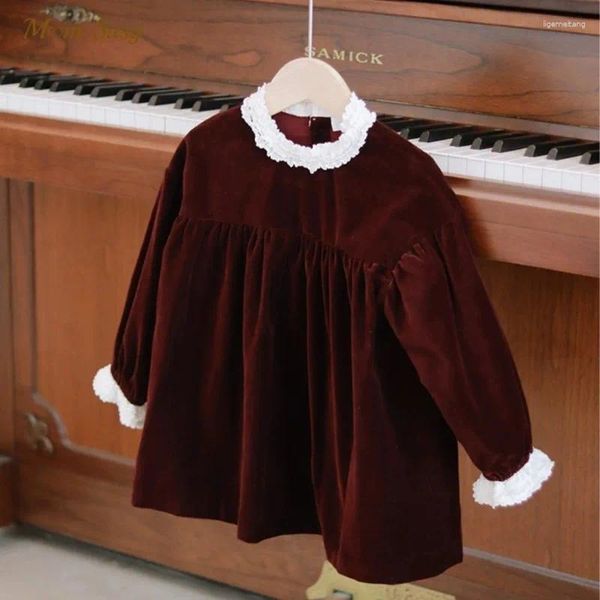 Mädchen Kleider Baby Prinzessin Samt Kleid Lange Spitze Hülse Frühling Herbst Winter Kind Vestido Party Geburtstag Weihnachten Kleidung 2-12Y