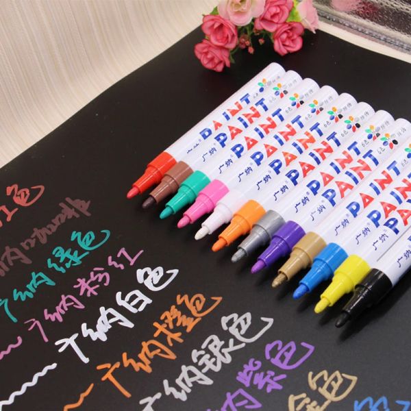 Marcadores 12 cores marcadores caneta conjunto de escrita marcação plástico/vidro/aço/madeira/roupas design marca caneta conjunto para desenhos diy materiais de arte