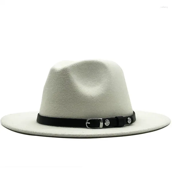 Berets moda tendência mulheres senhoras lã feltro fedora chapéu preto cinto largo borda panamá casual festa formal inverno jazz atacado