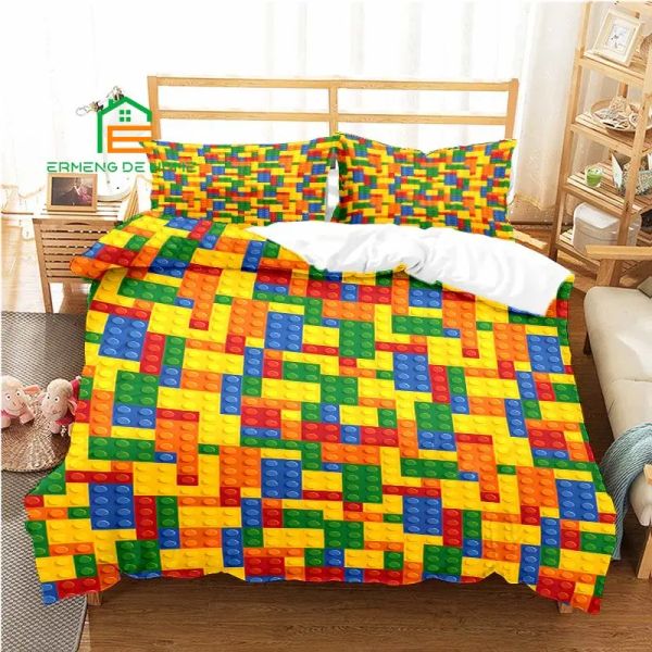 Defina blocos de construção Pattern Duvet Capa Conjunto de roupas de cama para crianças adultos conjunto de camas de capa de capa de capa de capa de capa de jogo conjunto de roupas de cama