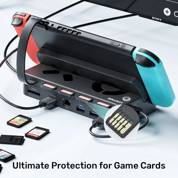 Адаптер Unitek Новая игровая док-станция USB C к 4K HDMI RJ45 PD 100 Вт Быстрая зарядка Переключатель игровых карт для Nintendo Switch/Switch OLED