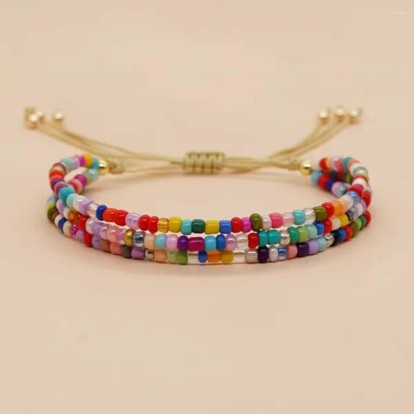 Braccialetti a maglie Stili etnici europei, americani e bohémien transfrontalieri Disponibili con perline di riso colorate Corda dell'amicizia intrecciata a mano da donna