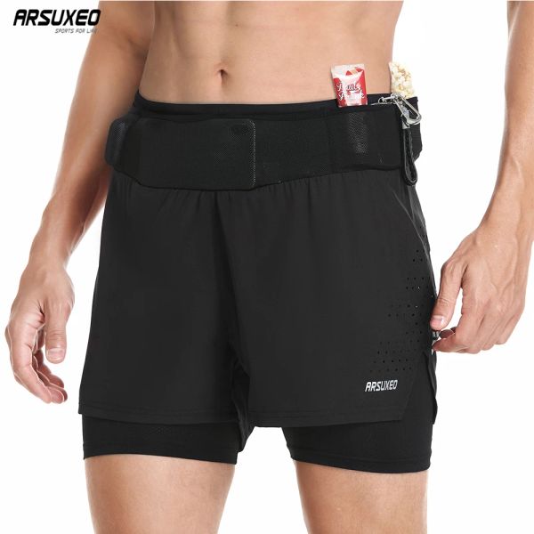 Pantaloncini ARSUXEO Pantaloncini da corsa Uomo 2 in 1 Vita alta Allenamento Palestra Fitness Jogging Pantaloncini sportivi Pantaloni da allenamento Yoga Doppio strato