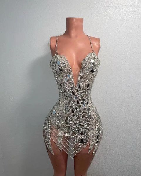 Vestidos de festa de luxo prata halter mulheres cocktail africano sexy diamante vestidos de aniversário curto preto menina baile de formatura