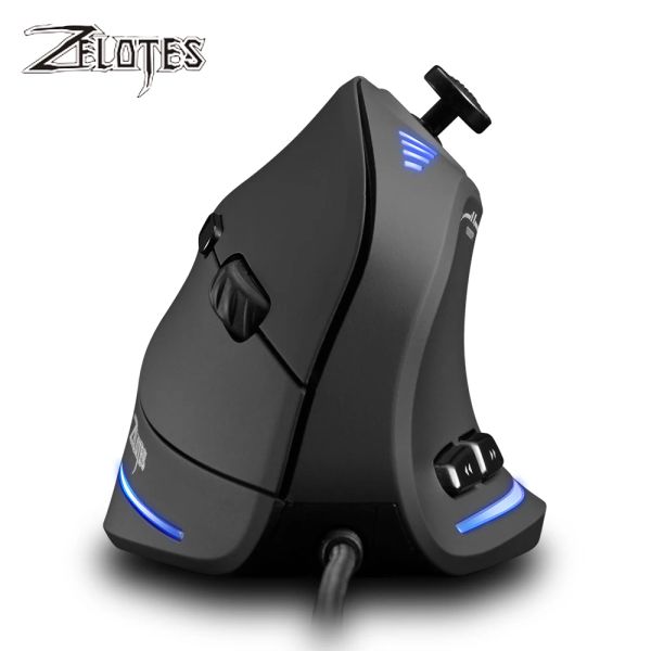 Mouse Zelotes C18 Mouse da gioco cablato 11 pulsanti programmabili Motore laser 10000 DPI Cintura luminosa RGB Mouse verticale da 128 KB per PC portatile