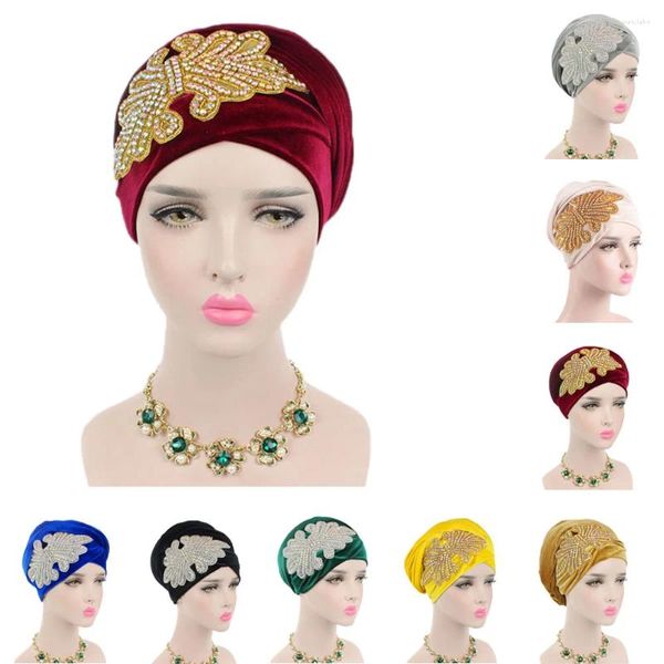 Roupas étnicas Mais recentes Mulheres Africanas Diamantes Hijab Cachecol Muçulmano Plain Veludo Hijabs Turbante Cap Cabeça Islâmica Bonnet Long Tail Hat