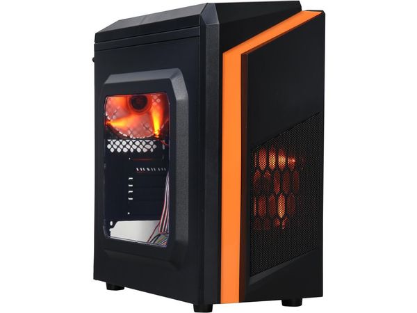 DIY-F2-O Custodia per computer da gioco mini tower USB 3.0 Micro-ATX nero/arancione con 2 ventole LED arancioni (preinstallate)