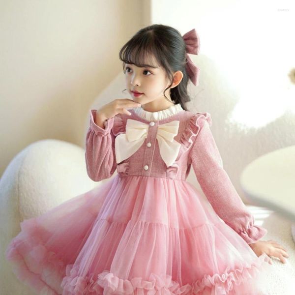 Kız Elbiseler Kız Bebek Tatlı Çocuklar Yay Dekorasyonu O yaka fırfırlar Tasarım TAMAM TAMAMLI TAM BİLYALARI BALLARI KEŞİ KİŞİL KURULUK 2024 Bahar
