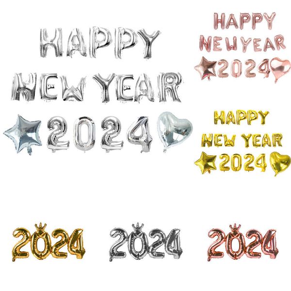 Novo feliz 2024 balões número de ouro carta balão folha de alumínio decoração natal ano novo festa presente foto adereços