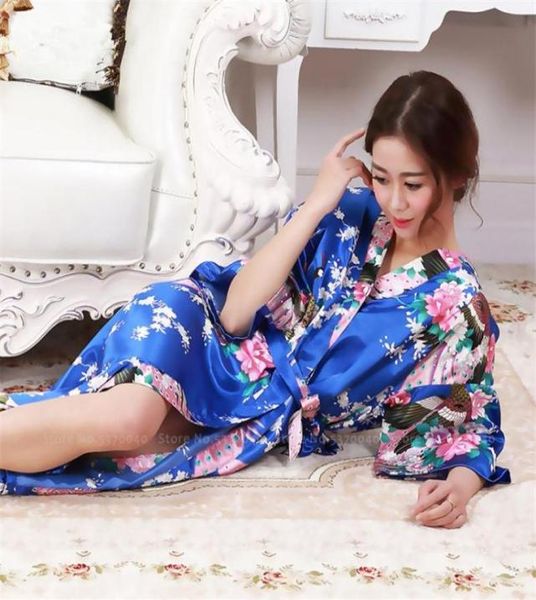 Roupas étnicas Mulheres Sexy Kimono Banho Robe Solto Seda Yukata Pijama Japonês Anime Cosplay Pavão Vestido Pijamas Tradicional R8344740