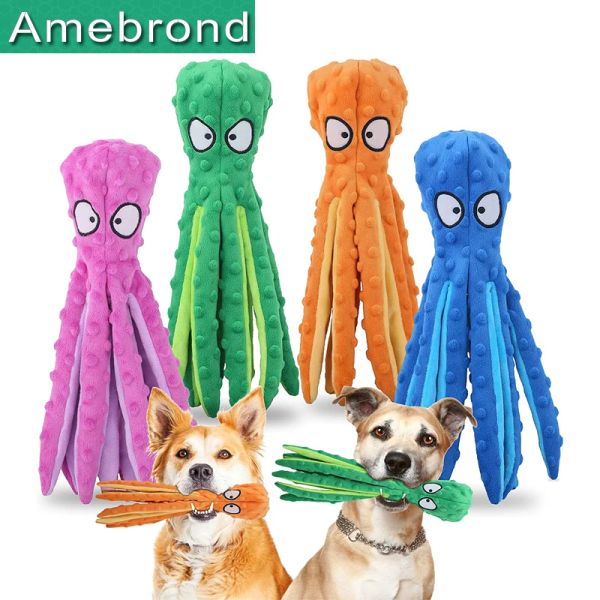 Brinquedos de pelúcia para cães, polvo estridente, brinquedos macios para cães pequenos, brinquedo interativo durável para mastigar, animais de pelúcia para cães