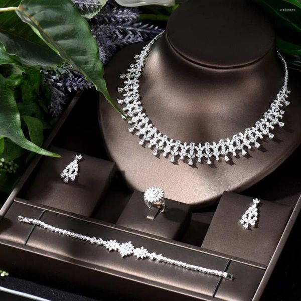 Комплект ожерелья и серег HIBRIDE, белый цирконий, роскошные обручальные африканские украшения для женщин, свадебные аксессуары N-1171