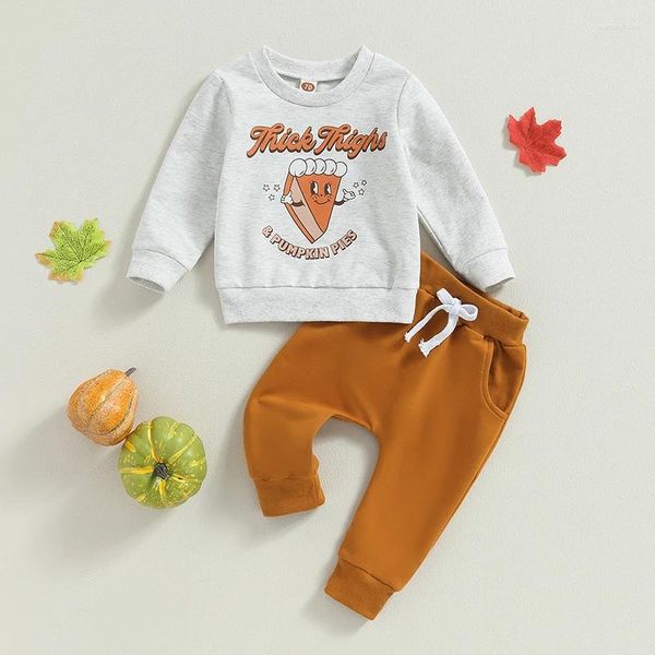 Set di abbigliamento Ringraziamento bambino a 2 pezzi abbigliamento Halloween Pumpkin Stamping Felpa per maniche lunghe e abiti ansciame