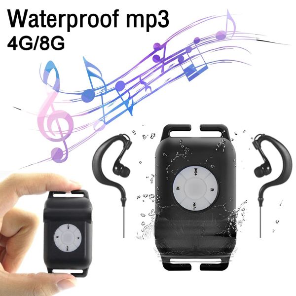 Reprodutor de música mp3 portátil, 4g, 8g, ipx8, à prova d'água, rádio fm, com fone de ouvido, para natação, corrida, mergulho, walkman