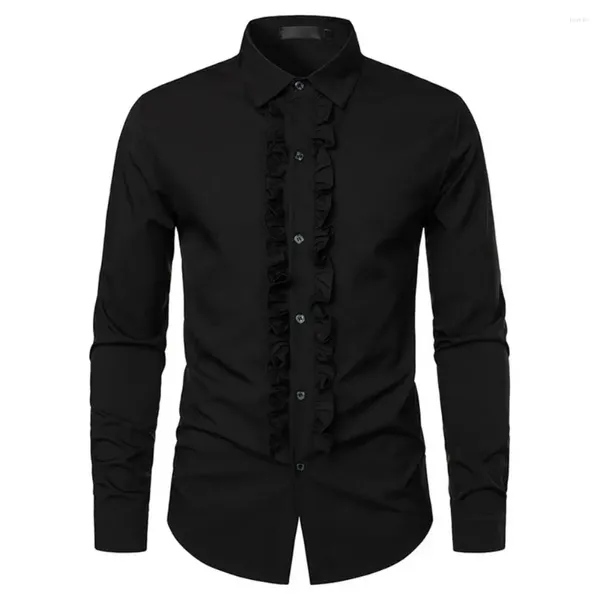 Herren-Hemd-Hemden Männer Slim Fit Hemd mittelalterlich inspirierte Rüsche mit Reverskragen Design formelles Performance Top für Retro-Stil