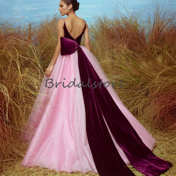 Glanz Rosa Lila Abendkleid Prinzessin Spaghettiträger Rückenfrei Elegante Abendkleider Pailletten Verlobung Formelle Partykleider Robes De Soiree Vestidos De Gala 2024