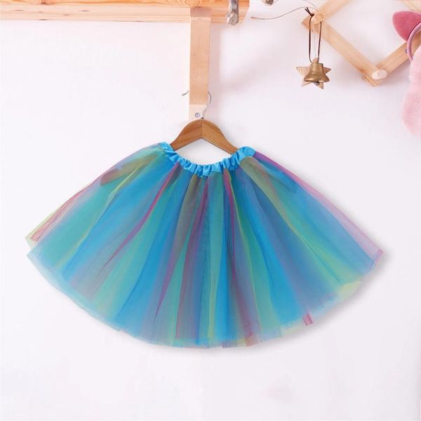 Saias femininas doces cor multicolor tutu suporte meio corpo puff colorido pequeno saia curta cintura elástica malha inchada