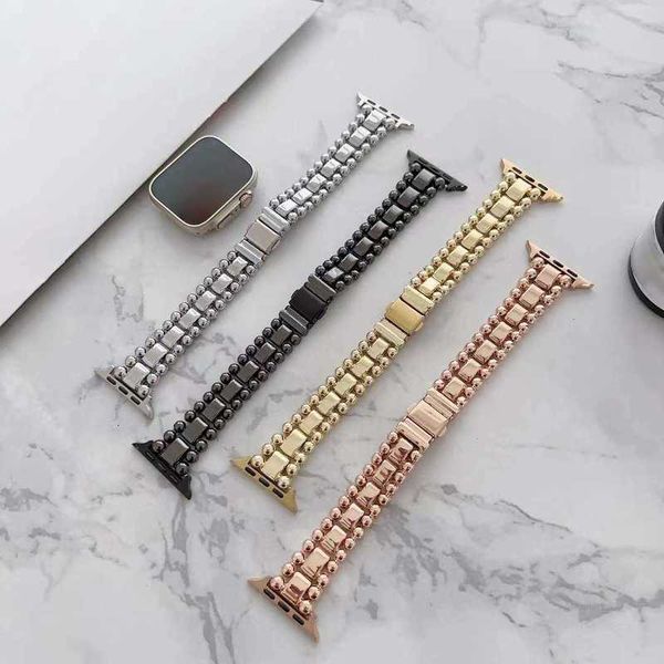 Cinturino in acciaio con perline di design per Apple Watch 8 Ultra 7 SE 6 5 4 Serie 3 Bracciale di lusso Cinturini Iwatch 49mm 42mm 40mm 38mm Braccialetti sostituibili Accessori designerHI9