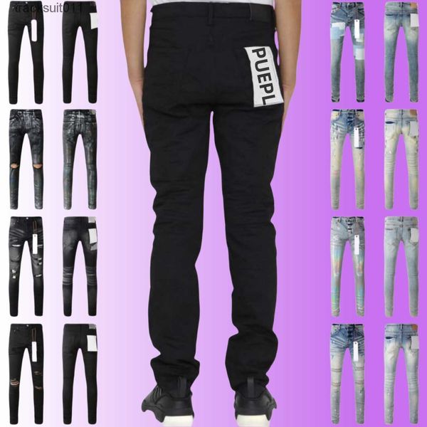 Jeans masculinos roxo jeans mens designer moda magro magro high street denim luz azul colar pano buraco tamanho 40 hip hop peças por atacado % off 240229