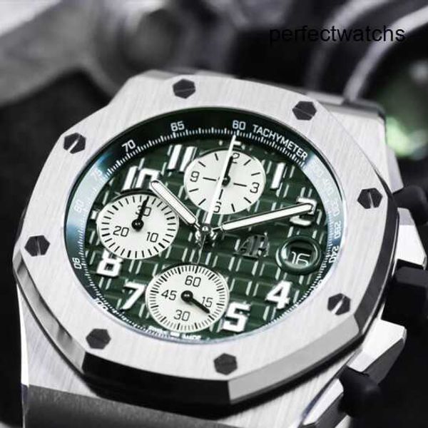 Кварцевые часы APF Factory AP Наручные часы Royal Oak 26238TI Новый зеленый диск сзади Прозрачный новый механизм Титановый металл 42 Диаметр Быстросъемный ремешок для часов Набор