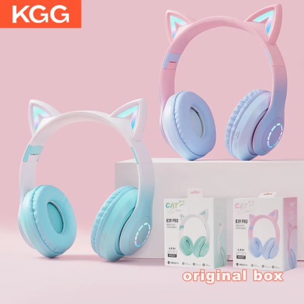 Kopfhörer LED Blitzlicht Kopfhörer Katzenohren Wireless Bluetooth Headset mit Mikrofon -Jungen -Mädchen Musik Telefon Headsets Spiele Ohrhörer Kinder