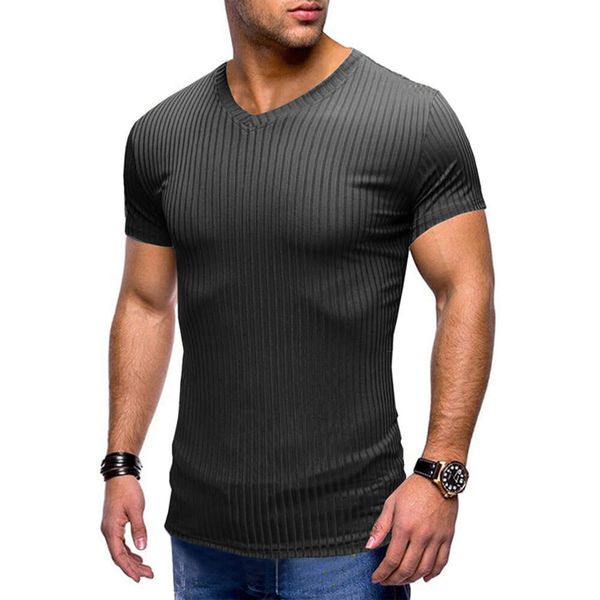 Sommer-Sport- und Fitness-Kurzarm-T-Shirt, Slim-Fit-Top für Herren mit V-Ausschnitt, Eisseiden-T-Shirt