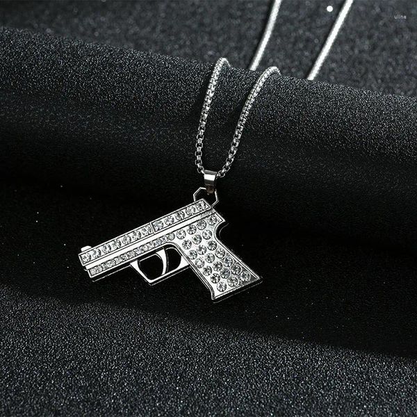 Encantos feehow personalidade criativa zircão pistola pingente colar para homens diversão tendência metralhadora hip-hop corrente festa jóias