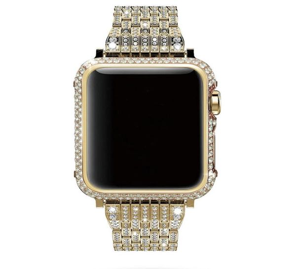 Luxo artesanal bling diamante cristal caso moldura e pulseira de substituição para apple watch série 4 3 2 1 38mm 40mm 44mm 42mm3299403