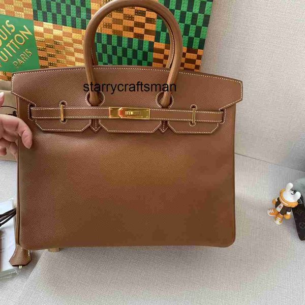 Borsa a mano in vera pelle L Nuova borsa con fibbia marrone oro Borsa da donna con pellicola