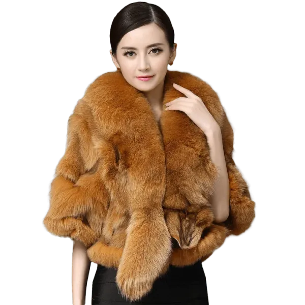 Conjuntos/ternos femininos casaco de pele natural para ponte mulheres colete raposa poncho casamento pele completa capa de pele genuína inverno real pele de raposa xale