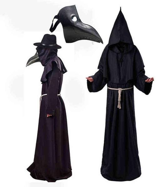 Plague Doctor Trajes Plague Doctor Máscara Negra Morte Bruxa Cosplay Máscara Trajes de Halloween para Homens Adultos Steam Punks Máscara H2208033815604