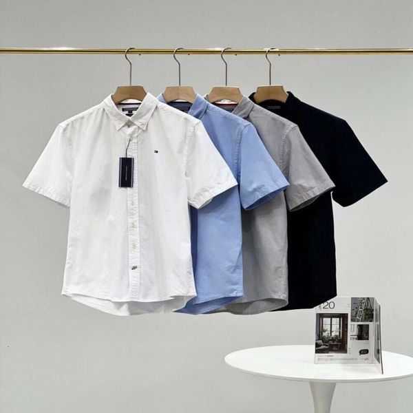 T-shirt Hilfigers Designer Luxury Fashion Uomo Top Quality Casual Business Oxford Spinning Camicia a maniche corte Piccola etichetta ricamata Colletto ribaltabile Manica corta