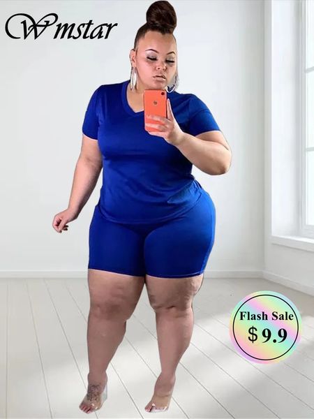 Wmstar plus size roupas femininas conjuntos curtos verão sólido casual super estiramento duas peças terno esportivo atacado gota 240226