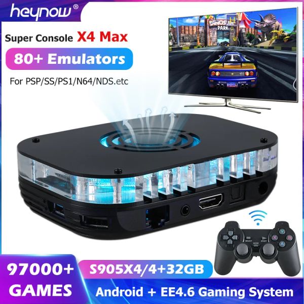 Consoles HEYNOW X4 Max Dual System Super Console 97000 + Jogos para NDS / N64 / PSP / PS1 / Arcade WiFi HD Retro TV Video Game Box com Cooler Fan