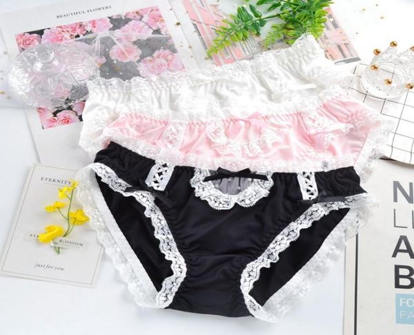 Leite de seda estilo japonês bonito adorável sweety calcinha sexy renda roupa interior lolita faculdade dos desenhos animados cosplay meninas cintura baixa breifs2700057