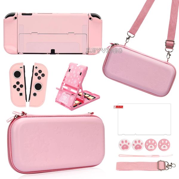 Taschen 10 in 1 Aufbewahrungstasche Pink Sakura Reise Carry Hülle für Nintendo Switch OLED -Zubehör Kit Switch Konsole Schutzschalenabdeckung