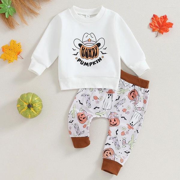 Kleidung Sets 2 stücke Baby Jungen Kleidung Halloween Set Langarm Rundhalsausschnitt Buchstaben Drucken Sweatshirt Mit Kürbis Geister Jogginghose herbst